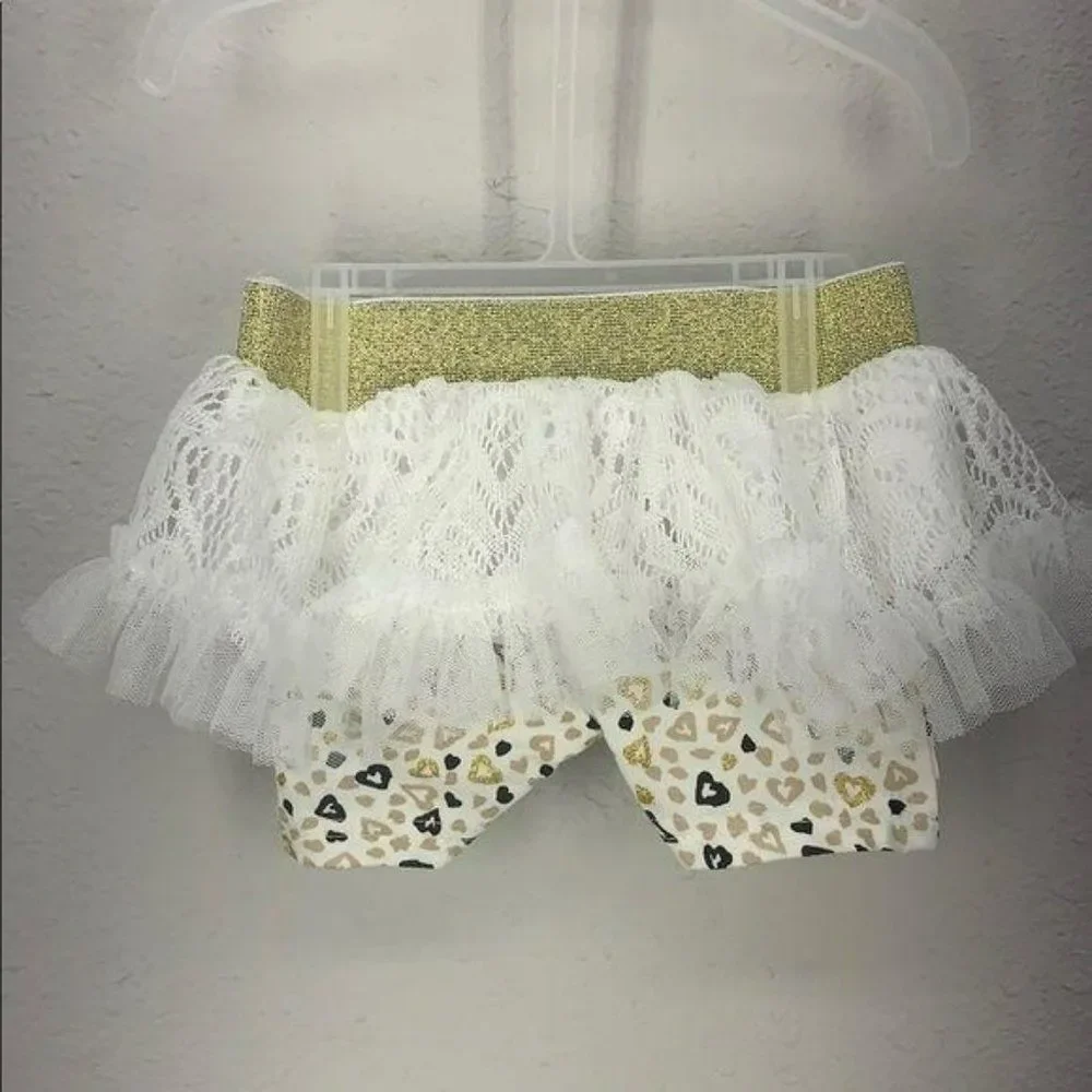 DDG Darling 0-3 Months Cat Ruffled white animal‎ print Two Piece Set